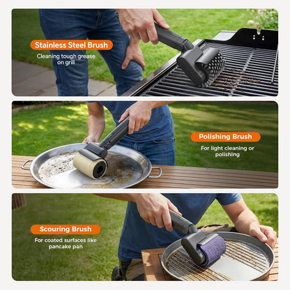 Leebein Electric Grill Brush for Outdoor, 2026 New BBQ Grill Cleaner with 3 Heads, 3-Speed & Angle Adjust Cordless Rotary Grill Brush, 150 Mins Runtime Grill Cleaning Brush for Barbecue Grates