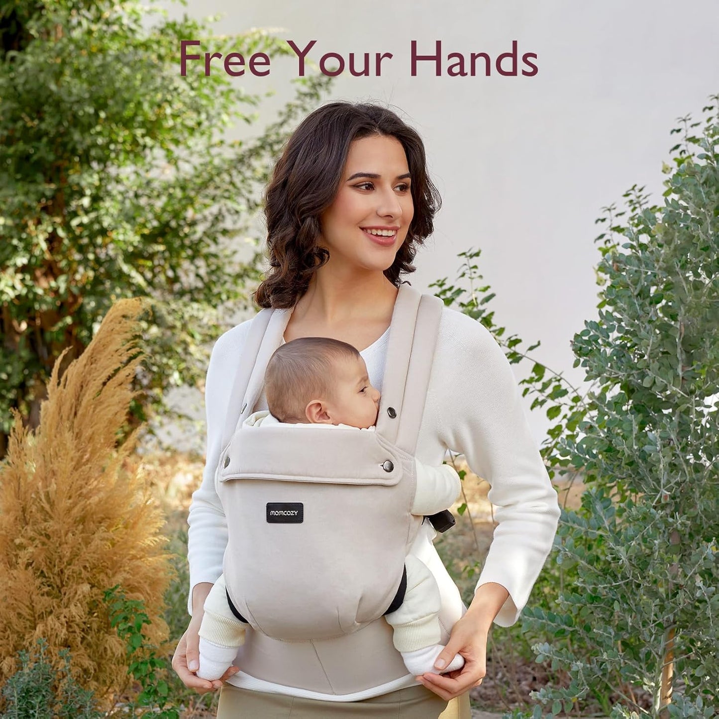 Momcozy Baby Carrier, Ergonomic Lightweight Infant Carrier, Khaki Easy to Put On, 3D EVA Lumbar Support, X-Strap Design for Weight Distribution, Ideal for Hands-Free Parenting，7-45lbs