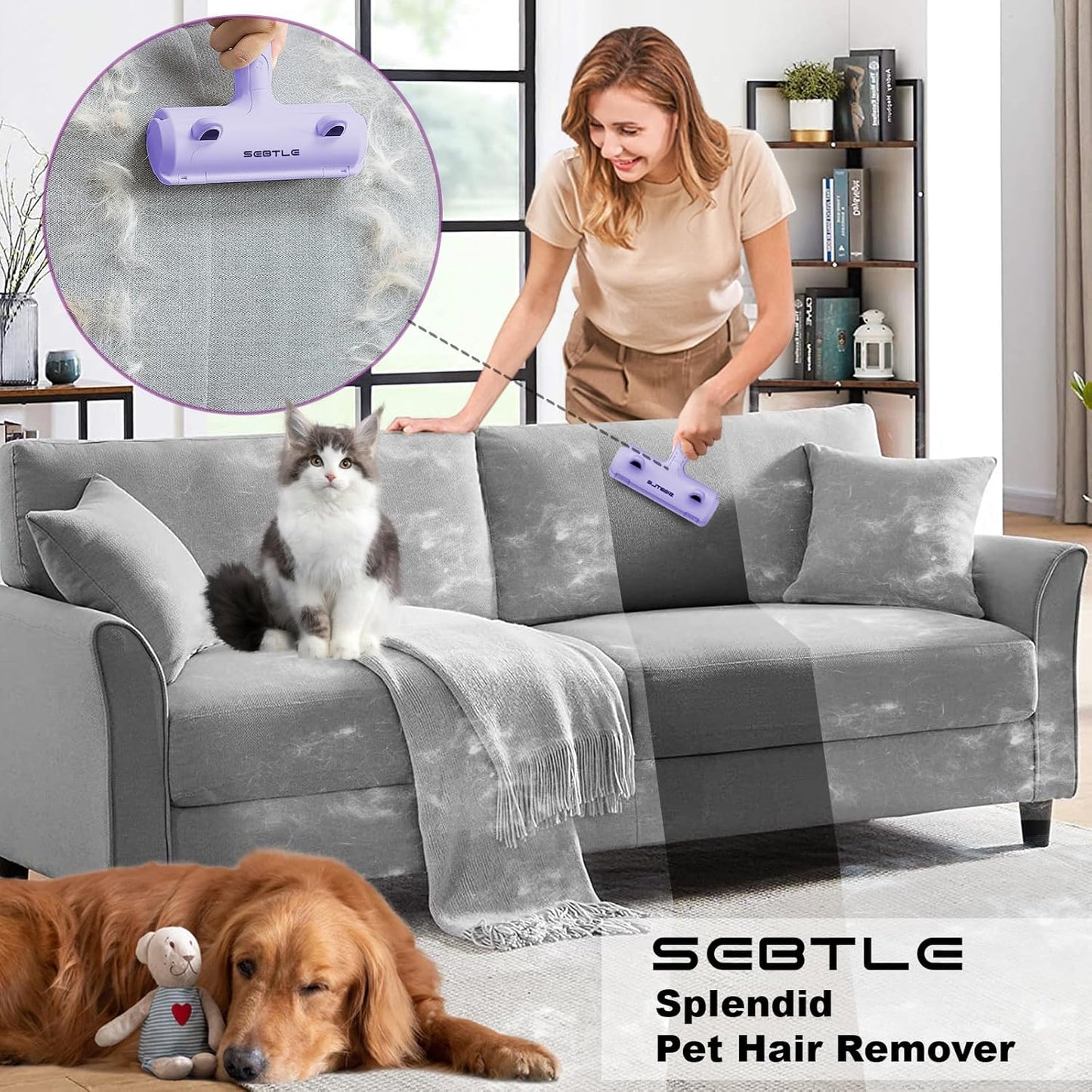 Sebtle Pet Hair Remover Roller,Reusable Animal Hair Removal Brush for Dogs and Cats,Lint Remover Easy to Clean Pet Fur from Carpet,Sofa,Bedding,Furniture and Rugs-Grey