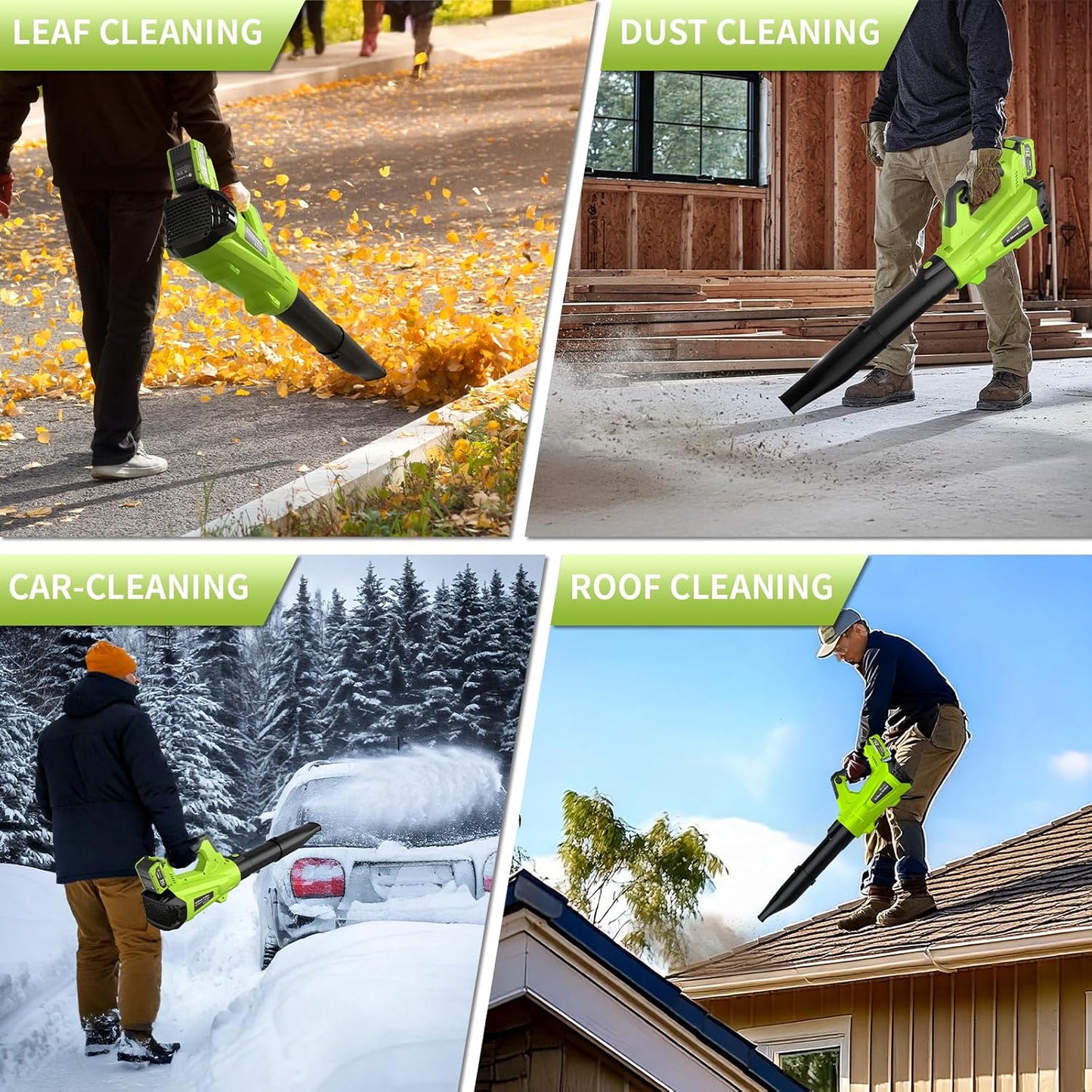 GREENER 21V Leaf Blower Cordless - 460CFM/145MPH Turbo Mode Electric Leaf Blower with 2 X 4.0Ah Battery and Fast Charger Included, Blowing Leaves and Dust, Patio Cleaning