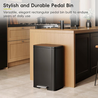 EKO Madison Matte Black 50 Liter/13.2 Gallon Step Trash Can with Inner Liner - Fingerprint Resistant Finish