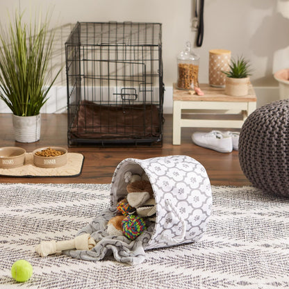 DII Bone Dry RoundSmall Pet Toy and Accessory Storage Bin, 12"(Dia) x9(H), Collapsible Organizer Storage Basket for Home Decor, Pet Toy, Blankets, Leashes and Food-Gray Stripes