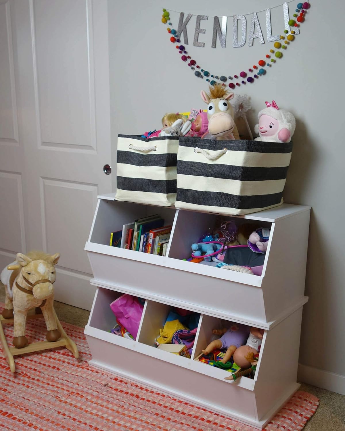 DII Storage Basket or Bin, Collapsible & Convenient Storage Solution for Office, Bedroom, Closet, Toys, Laundry (Large) - Pink Rugby Stripe