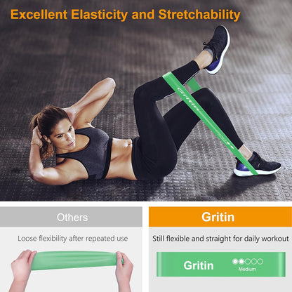Gritin Resistance Bands, Set of 5 Skin-Friendly Resistance Fitness Exercise Loop Bands with 5 Different Strength Levels - Travel Carrying Case Included - Ideal for Home, Gym, Yoga, Training
