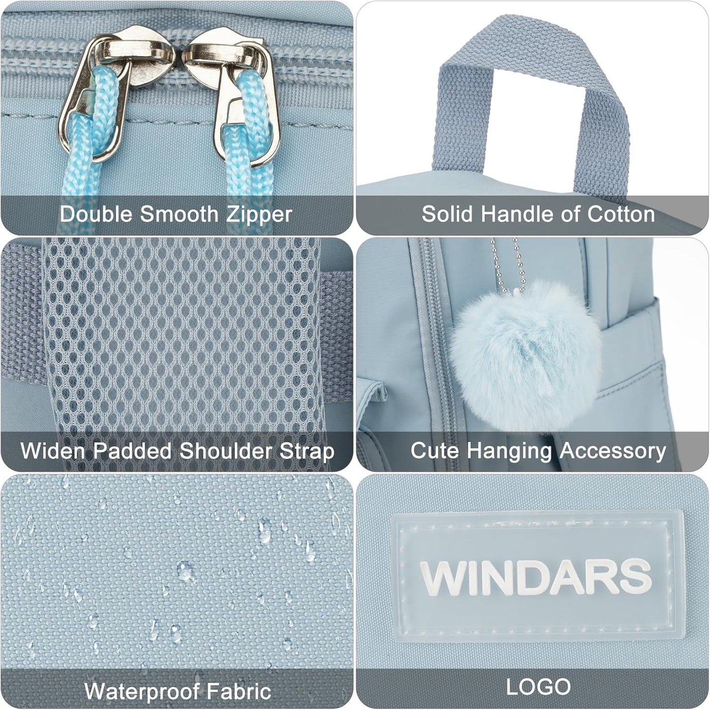 WINDARS Backpacks for Girls, 15.6 Inch School Bag Cute Waterproof laptop Bookbag Large College Backpack for Teen Women Students Anti Theft Travel Daypack Black