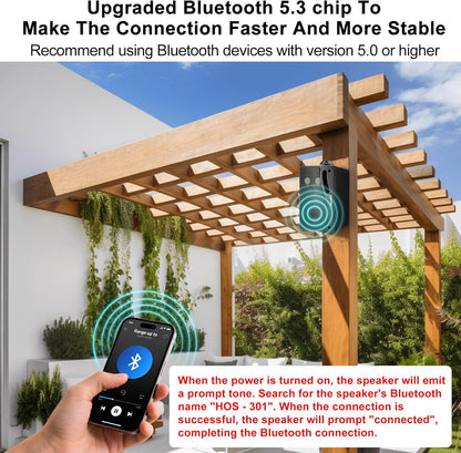 Herdio 3.5" Outdoor Bluetooth Speakers Waterproof, 200W 3 Way Upgrade Premium Wall Mount Speakers, Durable Mountable Loud Sound System for Patio Indoor Deck Garage (Black Pair)