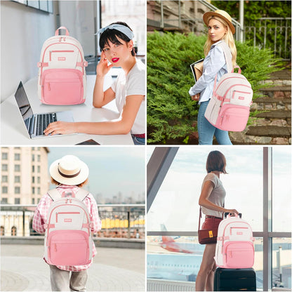 WINDARS Backpack for School Girls, Cute High School Backpacks for Teens Women Student Large Bookbag 15.6 Inch Laptop Bag with USB Charger Port for College Work Travel Trip (Beige Khaki)