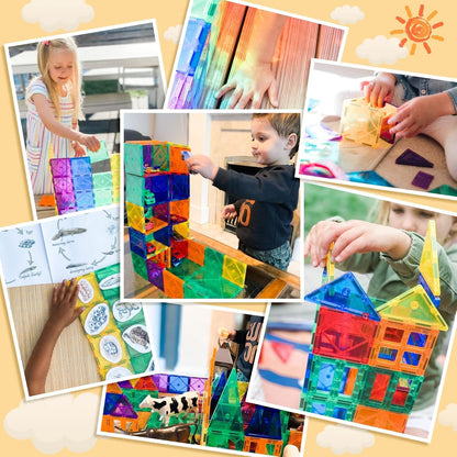 Magnetic Tiles Building Blocks 102pcs Advanced Set STEM Toys for 3+ Year Old Boys and Girls Montessori Toys Toddler Kids Activities Games Christmas New Year Gifts Classroom Must Haves School Supplies