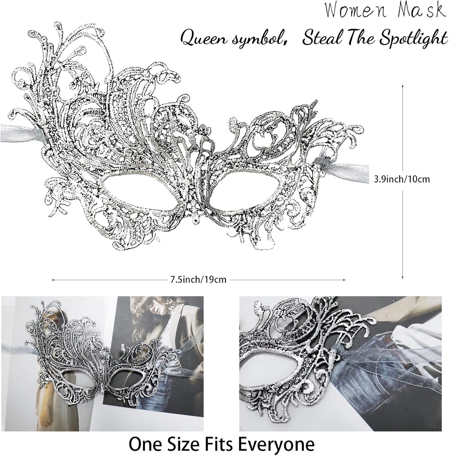 FunMular Couple Masquerade Mask Venetian Carnival Mardi Gras Costume Lace Masks For Women & Couples Halloween Party Decor