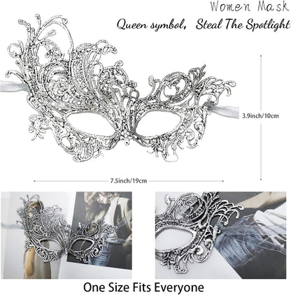 FunMular Couple Masquerade Mask Venetian Carnival Mardi Gras Costume Lace Masks For Women & Couples Halloween Party Decor