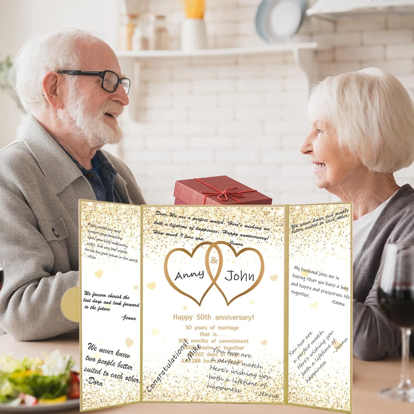 Trgowaul Gold 50th Wedding Anniversary Guest Book Alternative, 50th Anniversary Decorations, 50 Years of Marriage Signature Certificate Board, Card Happy 50 Anniversary Party Supplies Gift Men Women