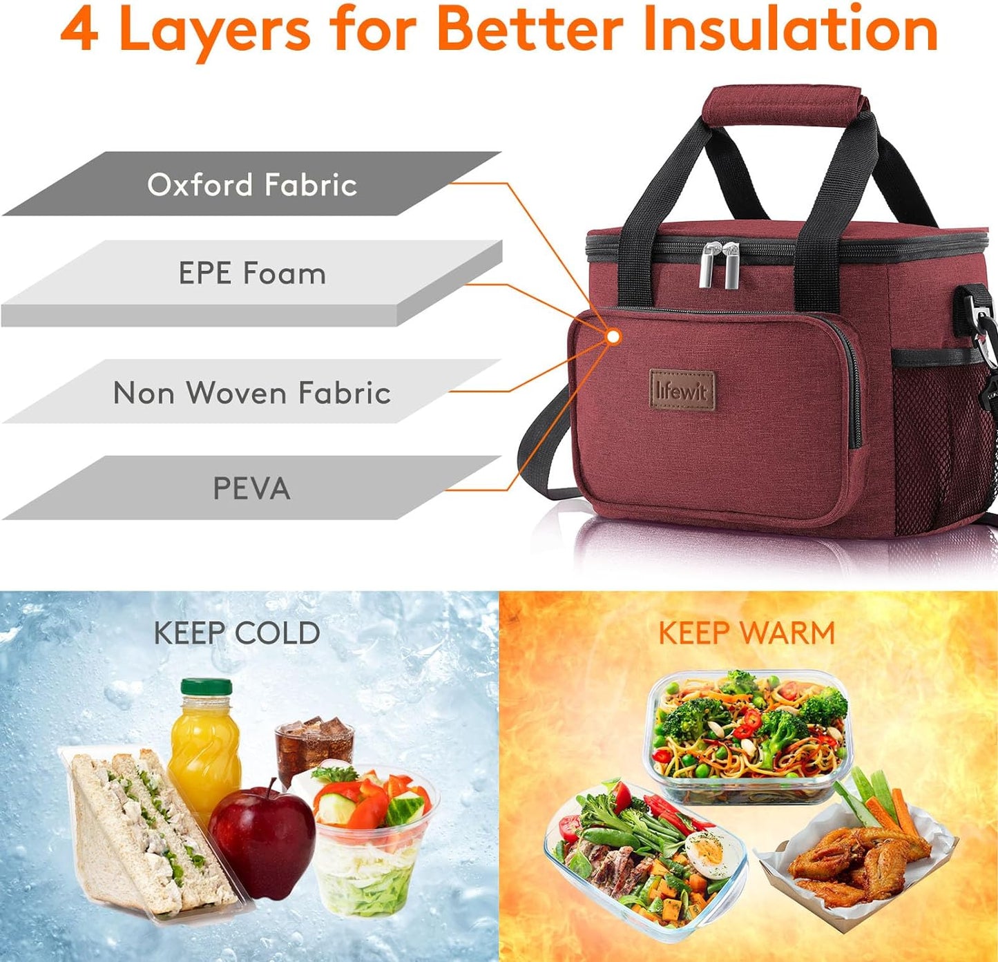 Lifewit Large Lunch Bag for Adults, 24-Can 15L Insulated Lunch Box Leakproof Soft Cooler Cooling Tote for Men Women, Waterproof Reusable Cooler Bags for Work Office Outdoor Picnic Camping, Black