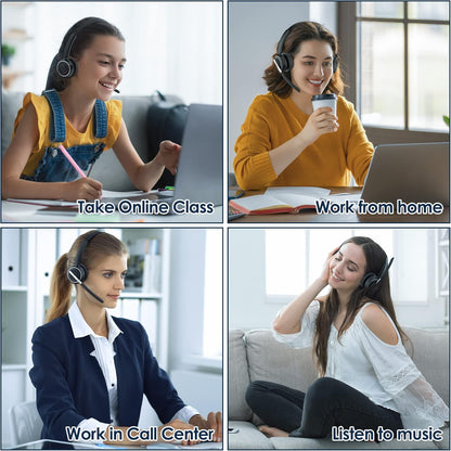 (Upgraded Version) PrancyBt Wireless Headset, Bluetooth Headset with AI Noise Cancelling Mic, Bluetooth V5.2 Headphones with USB Dongle, Charging Base & Mic Mute for PC/Cell Phones/Call Center