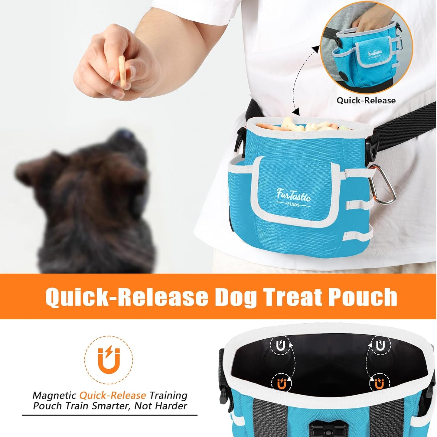FurtasticFinds Dog Treat Pouch with Quick-Release Magnetic Closure, 3-Way Wear Treat Bags, 900D Waterproof Fabric, 4 Storage Spaces, Treat Pouch for Pet Training Walking (Green)