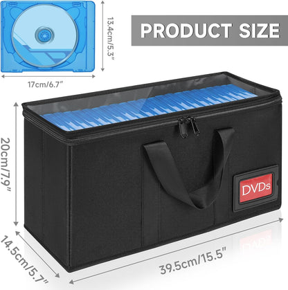 4 Pack-DVD Storage Boxes, PVC Clear Lid, DVD Case Holder Organizer with Index Labels-15.4"x 5.5"x 7.9" DVDs Storage Holder Bags for DVDs, CDs, Video Games, Books, Each Hold up to 25 DVDs Jewel Cases