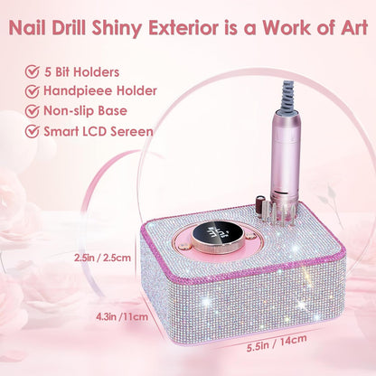 ANBEISTEE Electric Nail Cutter with 35000 RPM, Rechargeable Cutter Nails, Professional Nail File, Portable Nail Drill Set, Suitable for Nail Art and Pedicure, Salons and Family