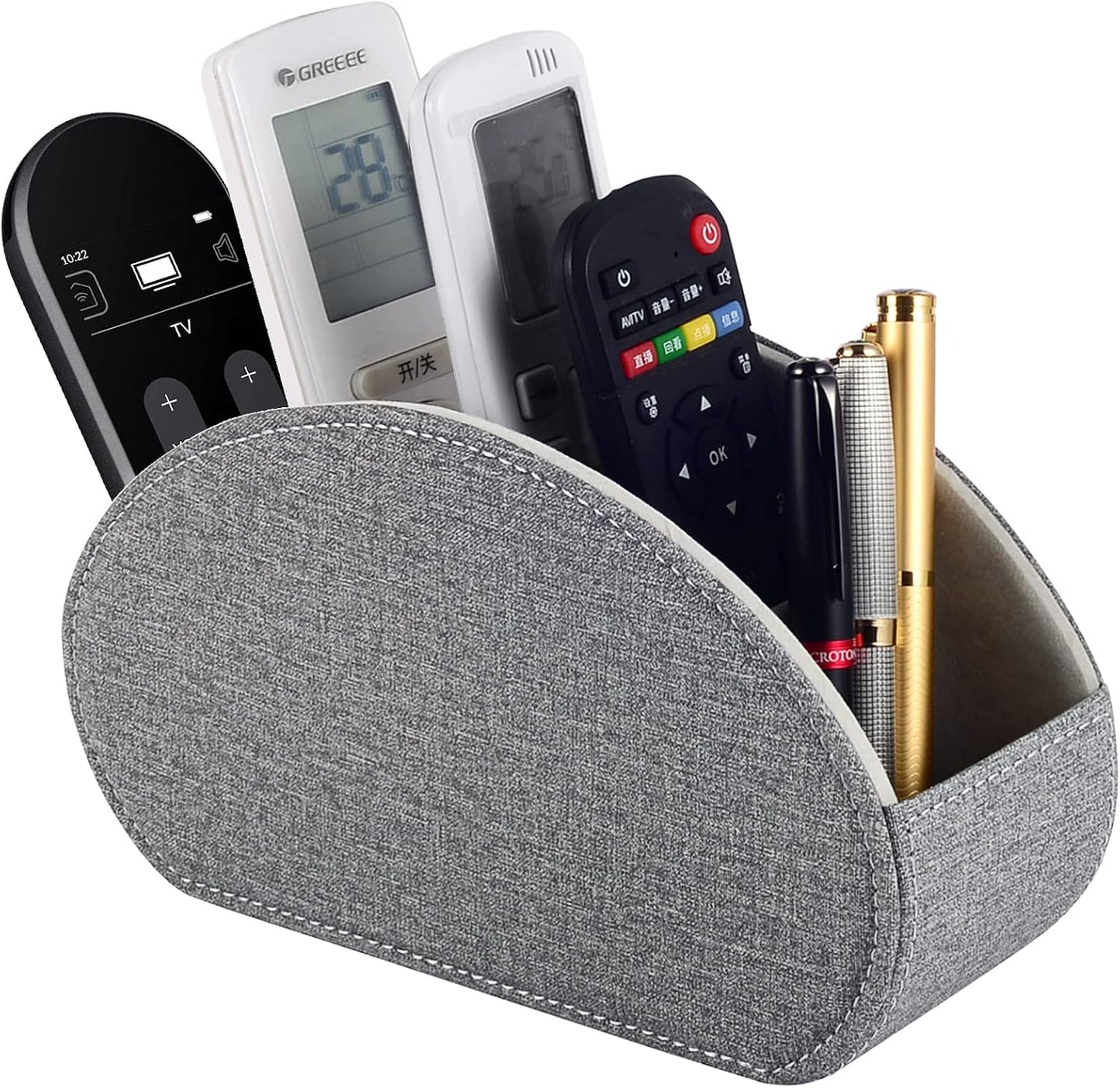 Tv Remote Holder Tray with 5 Compartments,PU Leather Remote Control Holder/Caddy Nightstand Decoration,Placed Media Remote Storage Box/Glasses/Makeup Brush/Office Products/Desktop Organizer (Grey）