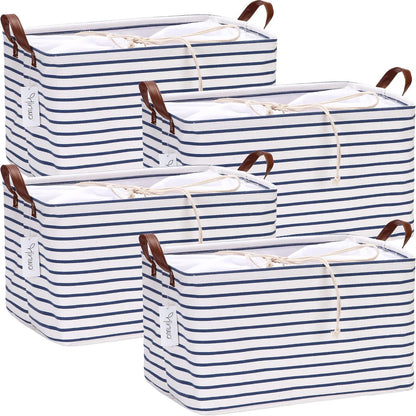 Hinwo 6-Pack Small Canvas Fabric Storage Baskets Set with Handles, Open Storage Bins, Cube Storage Organizer, Shelf Organizer Bins for Closet, 7.9L, 12 x 8 x 5 Inches, Grey Stripe