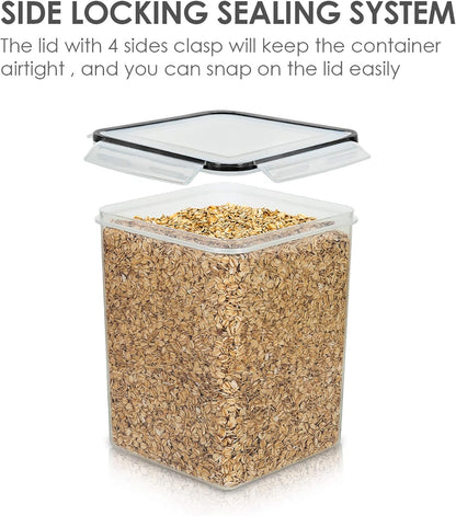 Vtopmart Extra Large Tall Airtight Food Storage Containers, 4 Pieces 6.5L Plastic Kitchen Pantry Storage Containers for Spaghetti, Flour and Baking Supplies - Include 24 Labels, Black