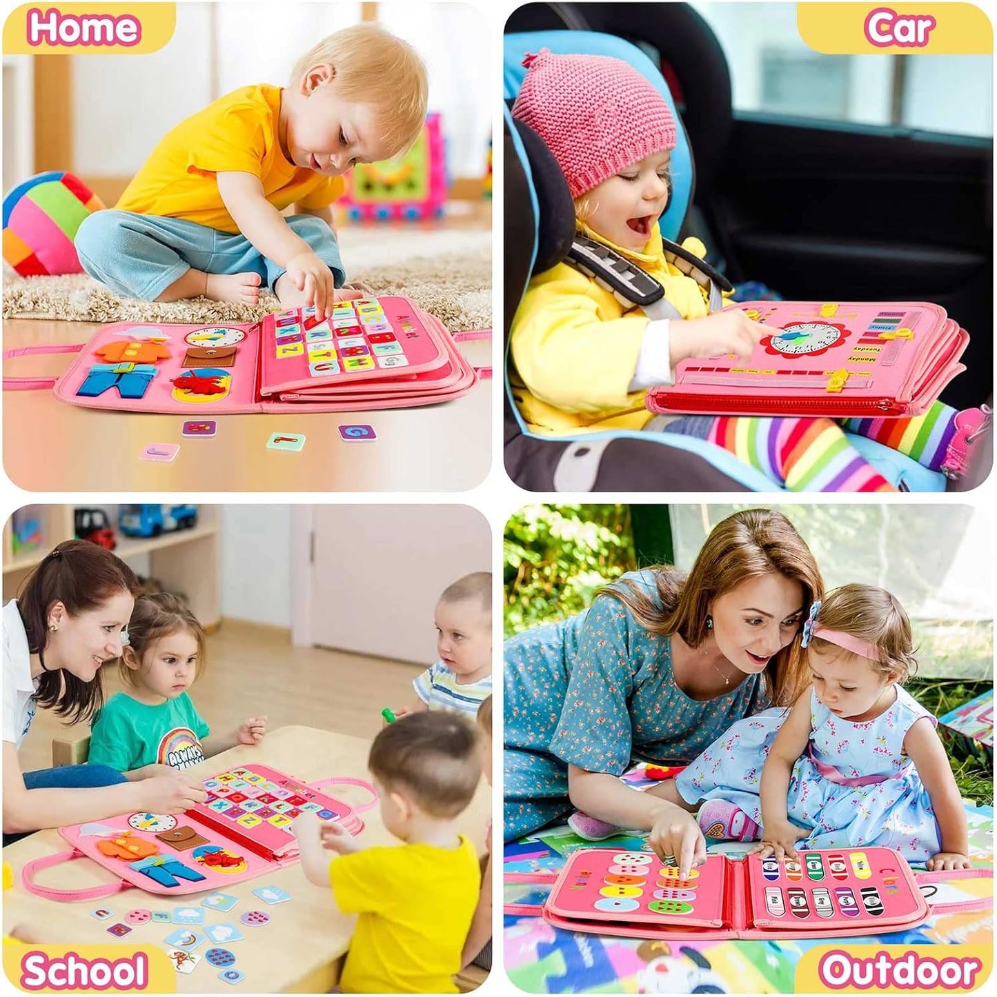 Winblo Toddler Busy Board - Montessori Toys for Toddler Girl Birthday Gift, Educational Learning Sensory Busy Book for Girls, Airplane Car Travel Activities Toy for Toddlers