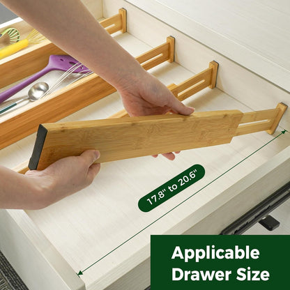 Utoplike 4 Pack Bamboo Kitchen Drawer Dividers,Adjustable Drawer Organizers | Spring Loaded, Works in Kitchen,Dresser, Bathroom, Bedroom, Drawer, Desk