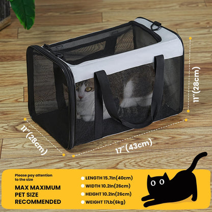 Conlun Cat Carrier Bag,Soft-Sided Pet Carriers for Dogs with 4-Sided Mesh,Airline Approved Cat Transport Carrier for Small&Medium Cats Kitten Puppy Up to 6Kg,Collapsible Cat Travel Carrier-M,Black