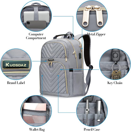 Laptop Backpack for Women Men, Large School Backpack for Girls with USB Charging Port, 17.3 Inch Work Travel Laptop Back Pack, College Student Bookbag Casual Daypacks, Black