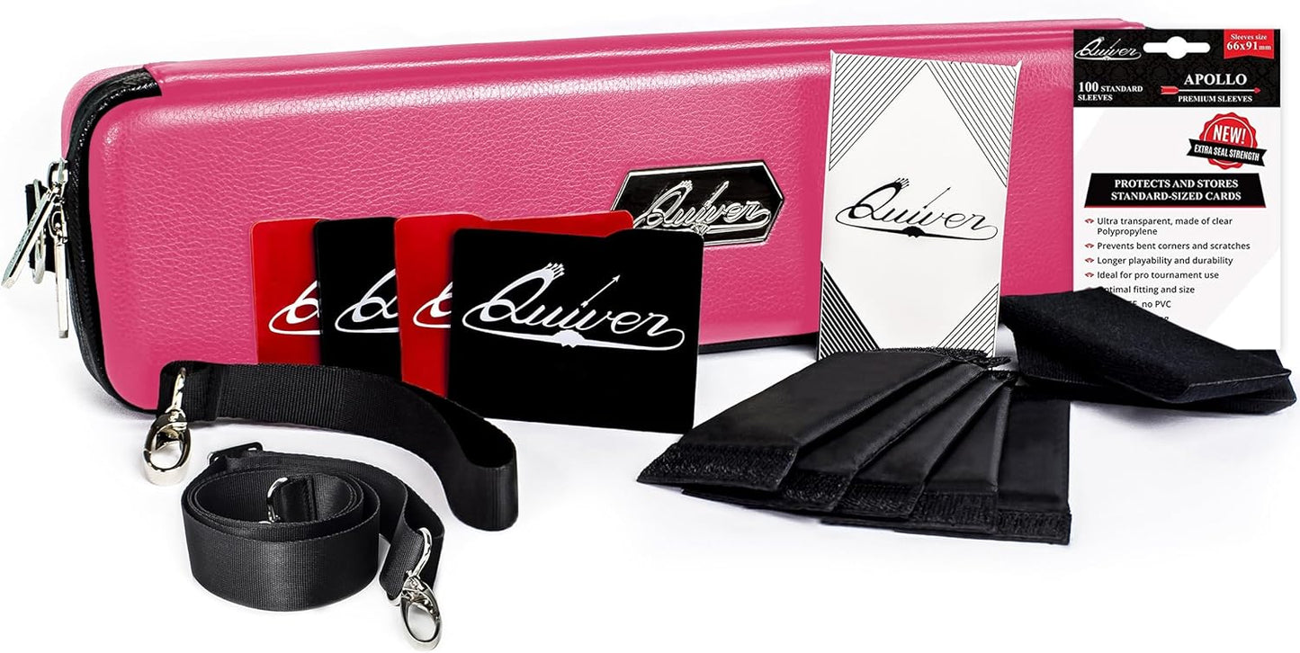 Pink Bolt Card Carrying Case - Playing Card Case Deck Box Storage, Compatible with TCG, Magic: the Gathering Commander MTG, YuGiOh & other Trading Cards (+ 100 Apollo Sleeves)