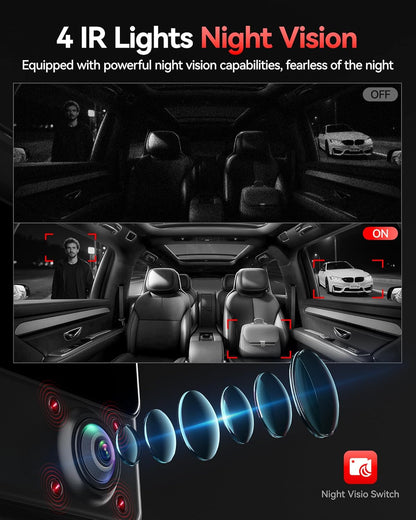 REDTIGER 530° Dash Cam 3 Channel, 2.5K+2.5K+1080P Triple Car Camera with 128GB Card, IR Night Vision, Touch Screen, Dashcam for Front Inside Rear Included WiFi GPS, 24H Parking Mode