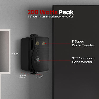 Pyle Outdoor Speakers, Waterproof Wall Mounted Speaker System, Compact 200W Stereo Pair -Perfect for Indoor/Outdoor Use, Boat, Pool, Patio