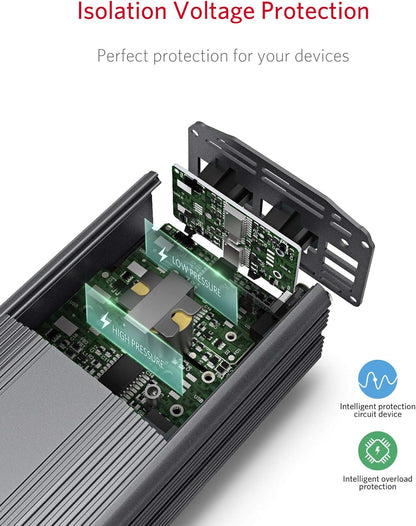 BESTEK 500W Power Inverter DC 12V to 110V AC Converter with Alligator Battery Clamp 4.8A Dual USB Car Charger ETL Listed