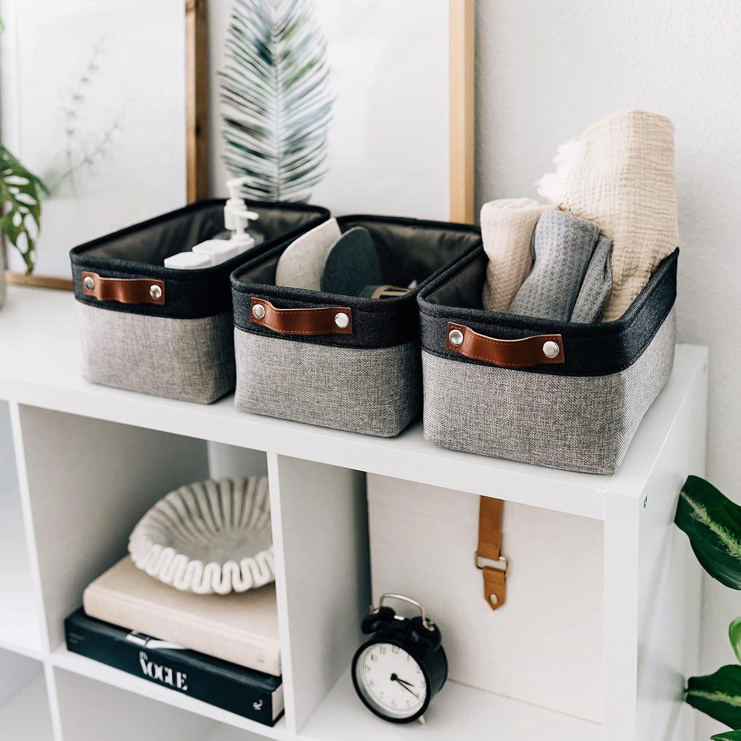 OrganiHaus Large Fabric Storage Baskets for Shelves 3 Pack, 15x11in Closet Storage Bins for Shelves, Cloth Baskets, Fabric Storage Cubes, Linen Closet Organizers, Fabric Basket, White Basket