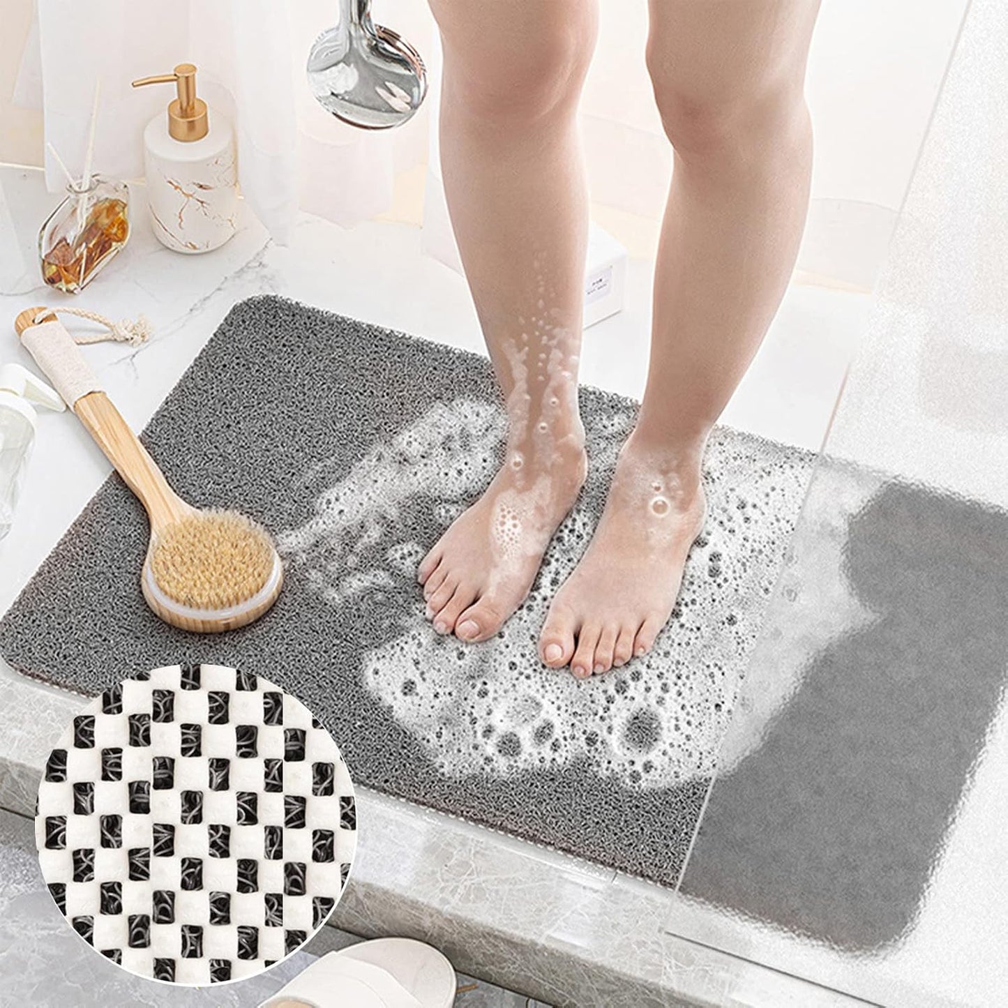 Bathtub Mat Non Slip Shower Mat, 40 x 100 cm, Soft Textured PVC Loofah Mat for Bathroom Inside Shower Anti Slip Bath Mat Bathroom Rug Carpet No Suction Cup, Quick Dry