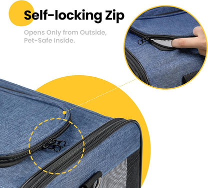 Conlun Cat Carrier Airline Approved, Soft-Sided Dog Carrier with Inner Safety Leash, Pet Transport Carrier for Small-Medium Cats Puppies up to 15 Lbs, Collapsible Travel Kitten Carrier Bag -Black M