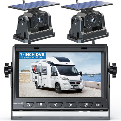 Magnetic Solar Wireless Backup Camera No Installation VASTEND 7'' Rear View Camera for Car No Delay 10000mAh Rechargeable RV Backup Camera 1080P for Truck Trailer Camper (VS-7A)