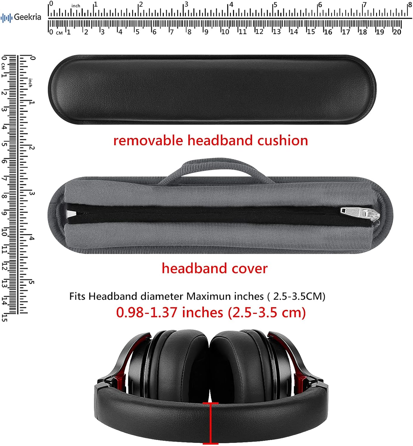 Geekria Hook and Loop Headband Cover + Pad Set, Protector with Zipper Closure Compatible with Medium Sized Headphones, Easy DIY Installation (Protein Leather/Black)