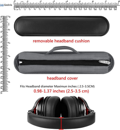 Geekria Hook and Loop Headband Cover + Pad Set, Protector with Zipper Closure Compatible with Medium Sized Headphones, Easy DIY Installation (Protein Leather/Black)
