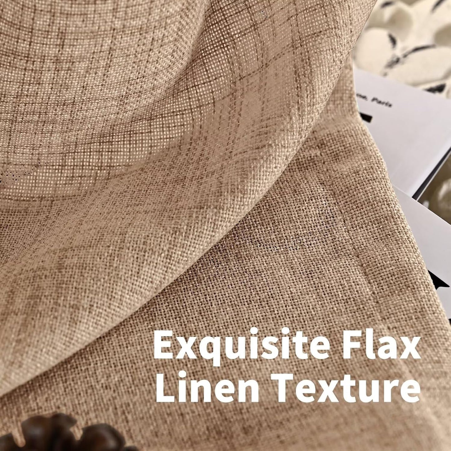 YoungsTex Natural Linen Curtains 84 Inch Long for Living Room Bedroom Grommet Top Light Filtering Privacy Linen Textured Window Semi Sheer Drapes, 2 Panels, 52x84 Inch, Natural