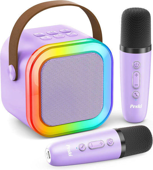 Karaoke Machine for Kids Adults, Portable Bluetooth Mini Karaoke Microphone Singing Speaker Karaoke Player with 2 Wireless Mic Toys for All Smartphones,Birthday, Family,Home Party (Purple)