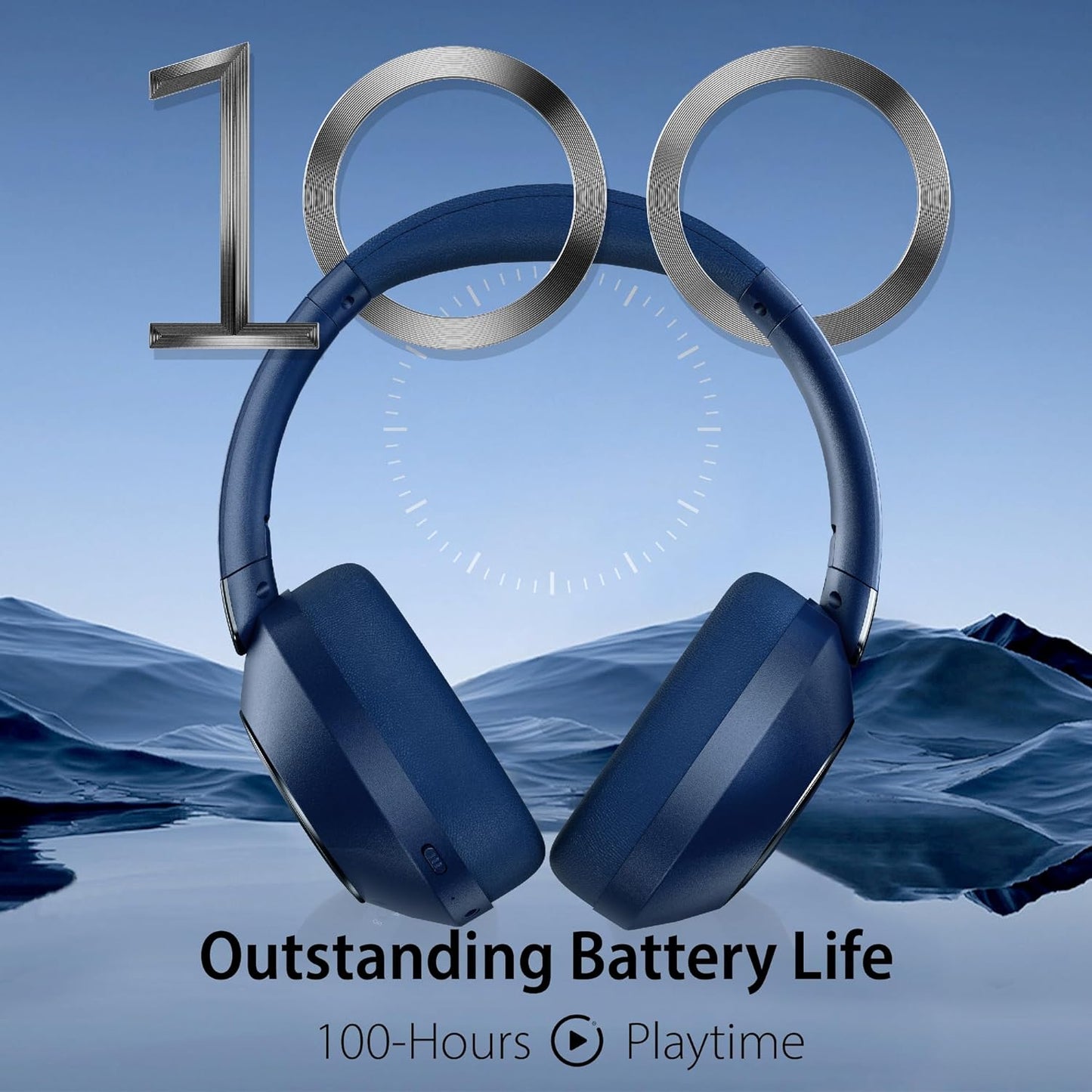Active Noise Cancelling Headphones, 100H Playtime Headphones Bluetooth Wireless, Bluetooth Headphone Over Ear with Built-in Mic, Wireless Headphone for Travel, Home, Office, Call, Music, Meeting