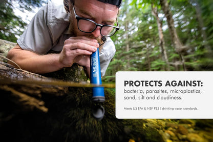 LifeStraw Personal Water Filter for Hiking, Camping, Travel, and Emergency Preparedness, Blue, Stocking Stuffers, for Men and Women