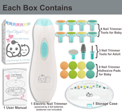 Royal Angels Rechargeable Baby Nail Clippers 20 in 1, Safe Electric Nail Trimmer, Baby Nail Kit, Additional Replacements, Newborn Toddler Toes and Fingernails, Trim and Polish (Rechargeable, Snow)