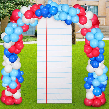 Breling 6.7ft Back to School Decoration Notebook Paper Arch Backdrop Cover Fitted Round Top Backdrop Stand Cover for First Day of School Classroom Decor