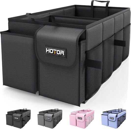 HOTOR Trunk Organizer - Car Organizer, Foldable Trunk organizer for SUVs & Sedans, Car Accessories, Tools, Sundries, 2 Compartments, Black