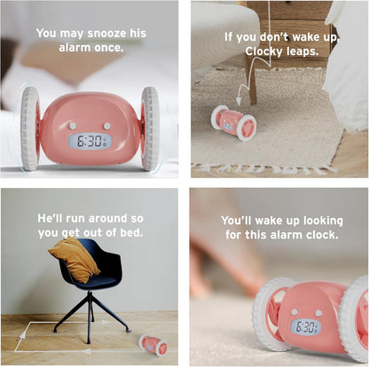 CLOCKY Extra Super Loud Alarm Clock for Heavy Sleepers Adults Kids Teens Bedroom, Move Jump Roll Run Away Easy to Set Smart Digital Alarm Clock Funny Gag Gift (Chrome)