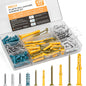 INCLY 230 PCS Drywall Anchors and Screws Assortment Kit,115 Plastic Self Drilling Wall Anchors for Drywall and 115 Flat Head Screw,5 Sizes Heavy Duty Galvanized Screw and Wall Plug Bolts with Box