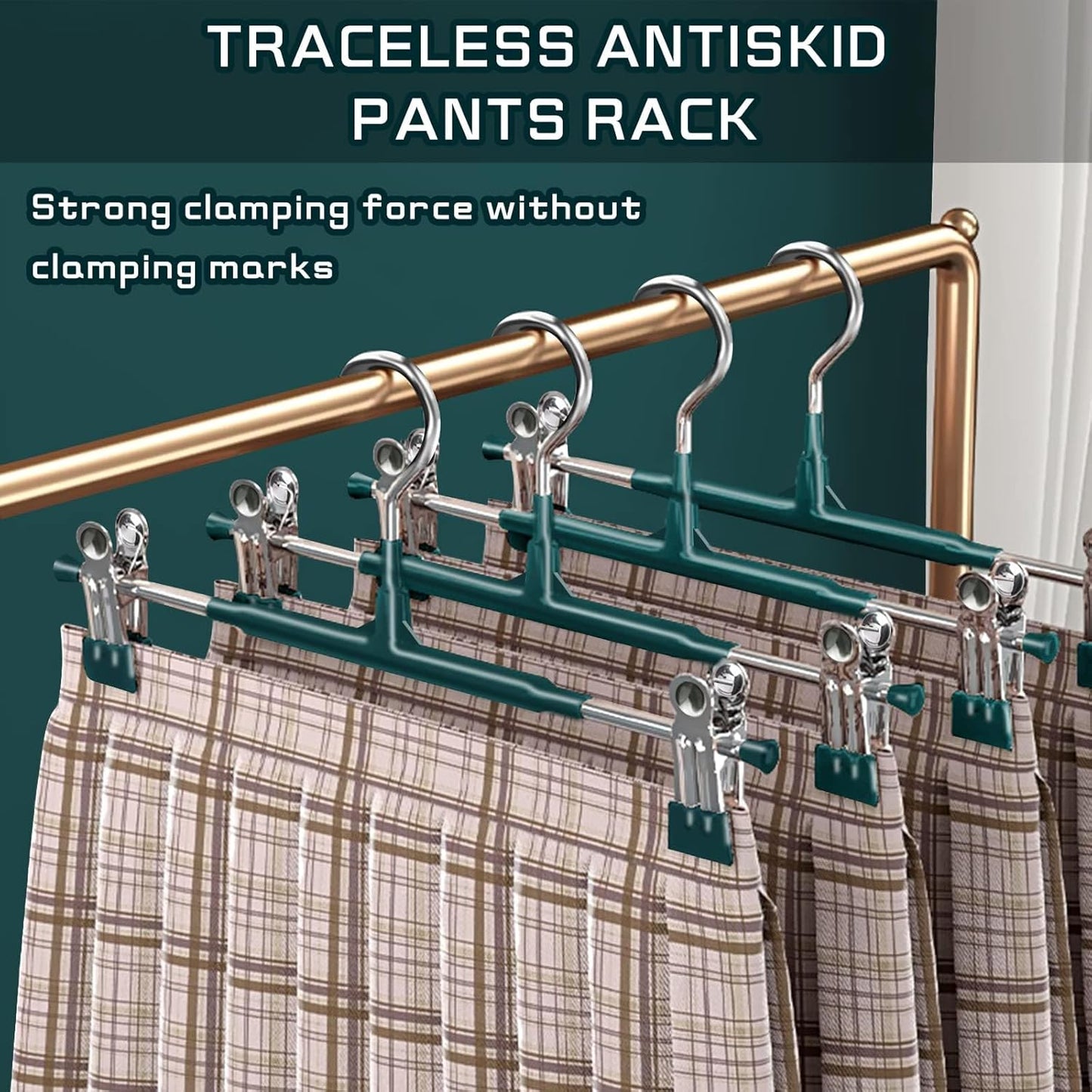 14Inch Black Pants Hangers with Clips 10 Pack Adjustable Skirt Hangers for Women Non-Slip Trousers Hanger for Jeans Clothes Hangers for Pants Heavy Duty Space Saving Shorts Hangers