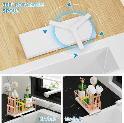 Cisily Sponge Holder for Kitchen Sink, Sink Caddy with High Brush Holder, Organzier Rustproof 304 Stainless Steel Dish Organizer Divider, Soap Dispenser Storage (Black)