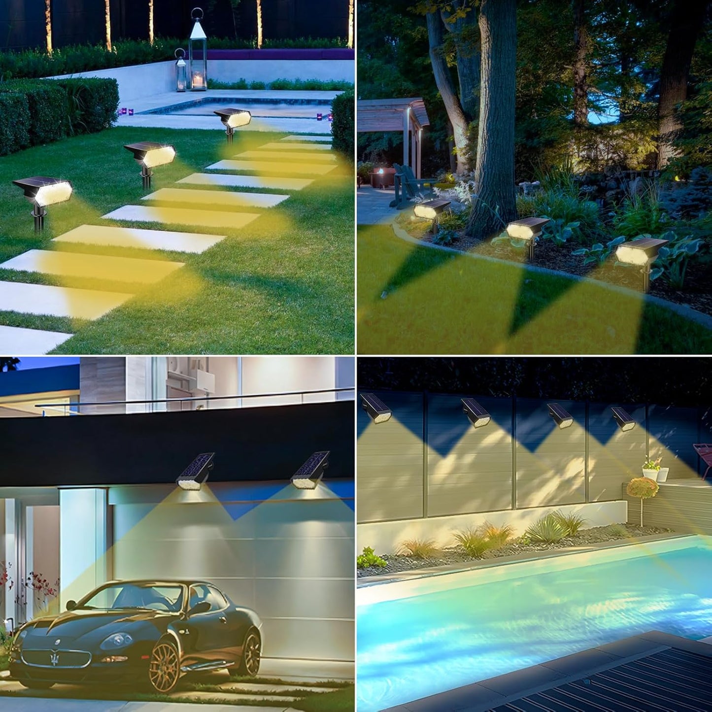 Solar Spot Lights Outdoor Waterproof IP65, 49 LED Solar Lights for Outside, 2 Brightness Modes Solar Powered Garden Yard Landscape Spotlights for Walkway, Driveway Decorations (4 Pack-Warm White)