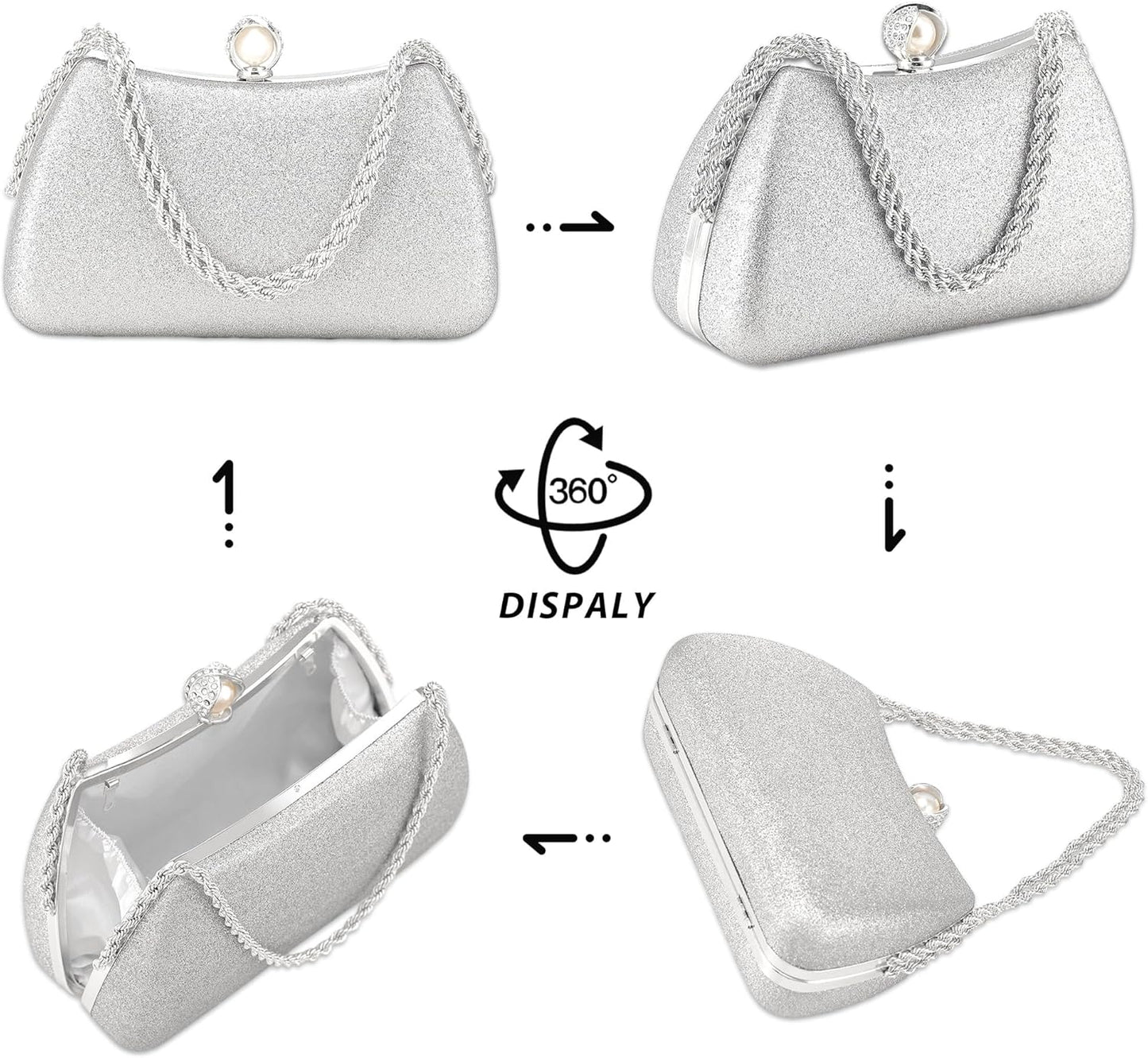 Buric Evening Clutch Bag for Women Glitter Shiny Dress Purse Wedding Bride Handbags Evening Clutches for Cocktail Party